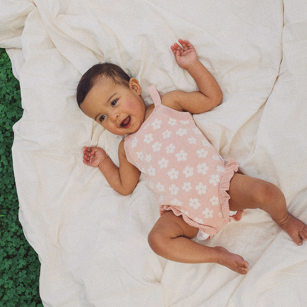 Jacquard Frill Knit Romper - Pearl