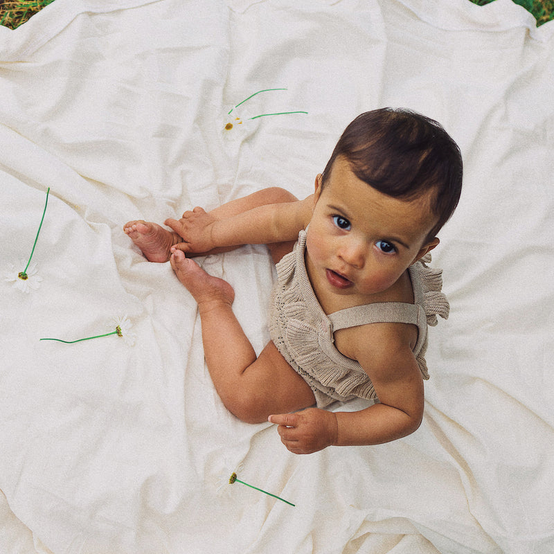 Pointelle Knit Frill Romper - Neutral