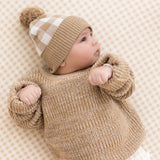 Jacquard Knit Beanie - Neutral Gingham