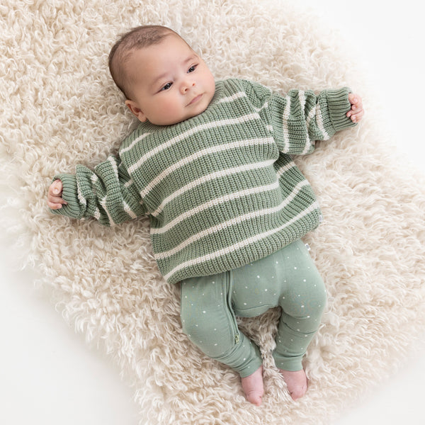 Chunky Knit Jumper - Sage Stripe
