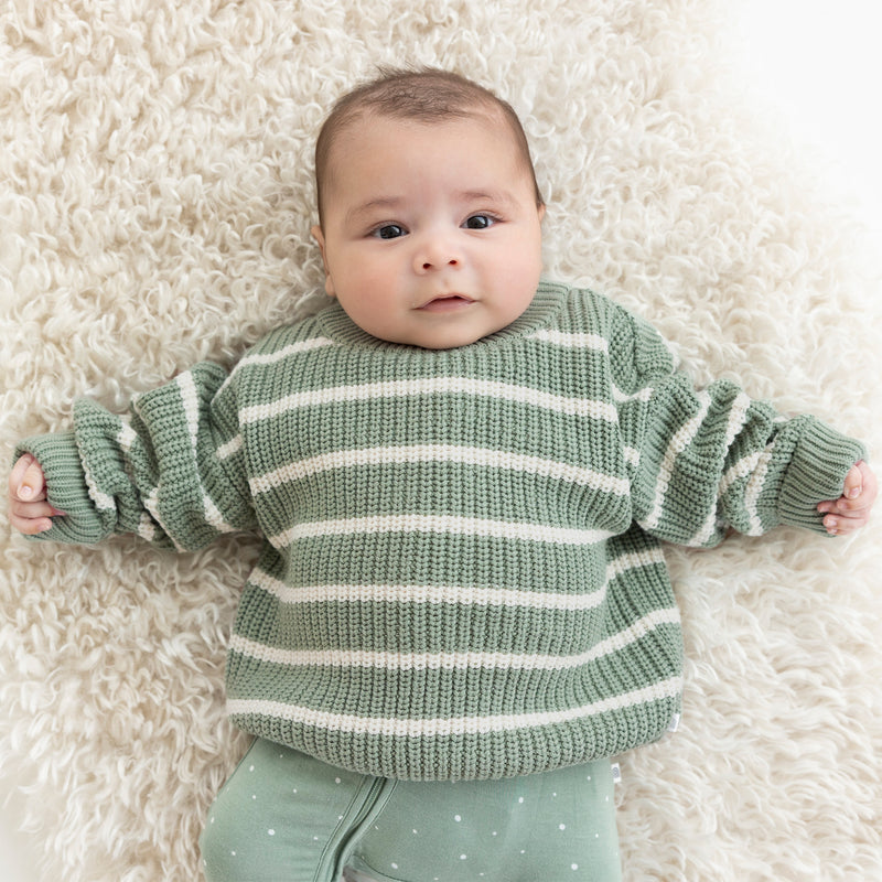 Chunky Knit Jumper - Sage Stripe