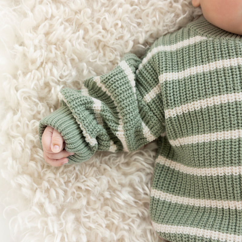 Chunky Knit Jumper - Sage Stripe