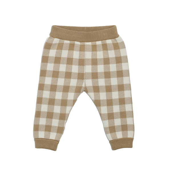 Jacquard Knit Pant - Neutral Gingham