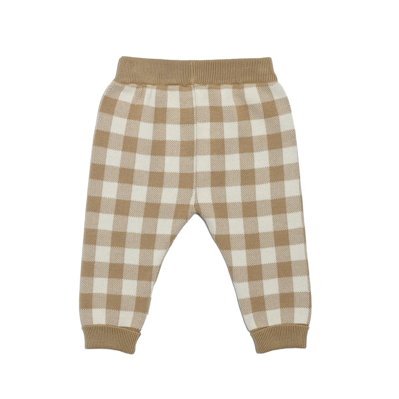 Jacquard Knit Pant - Neutral Gingham