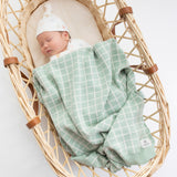 Organic Knitted Blanket - Moss Grid