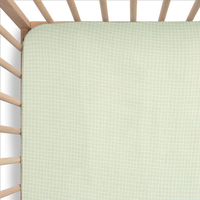 Fitted Cot Sheet - Moss Grid
