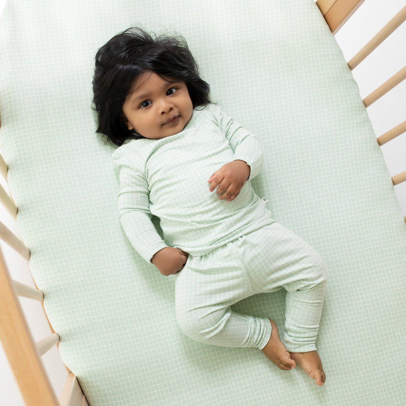 Fitted Cot Sheet - Moss Grid