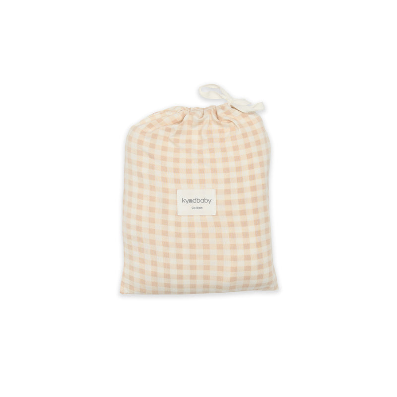 Fitted Cot Sheet - Neutral Gingham