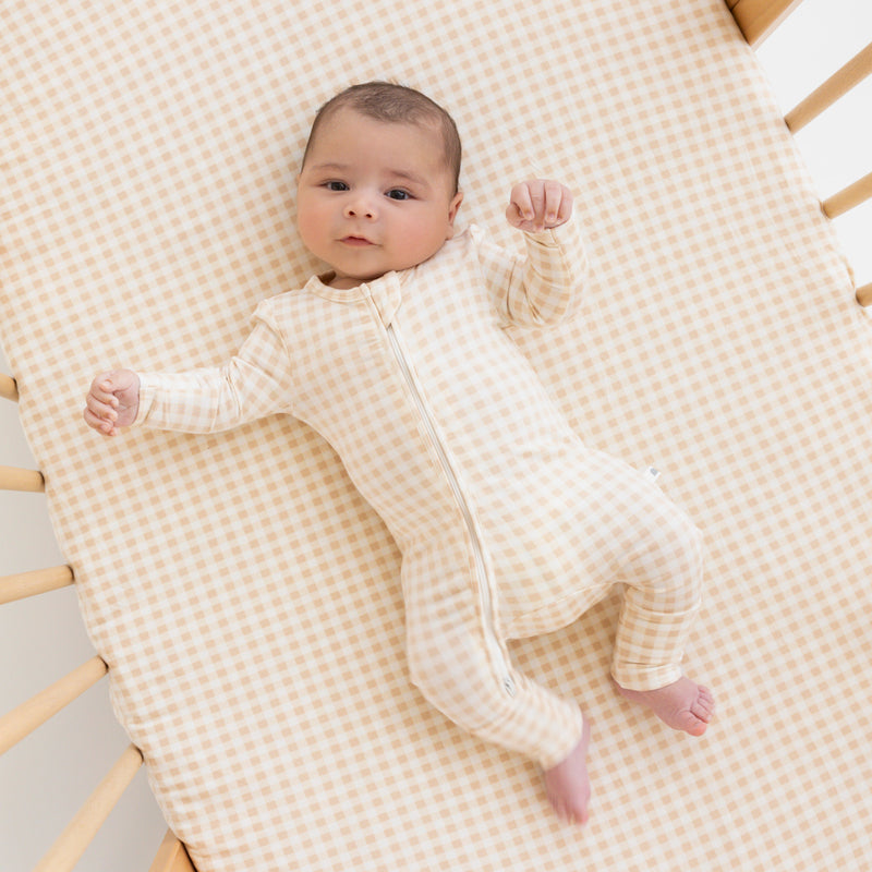 Fitted Cot Sheet - Neutral Gingham