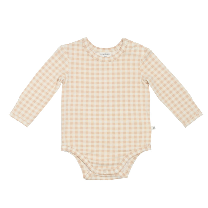 Comfy Bodysuit Long Sleeve, Neutral Gingham