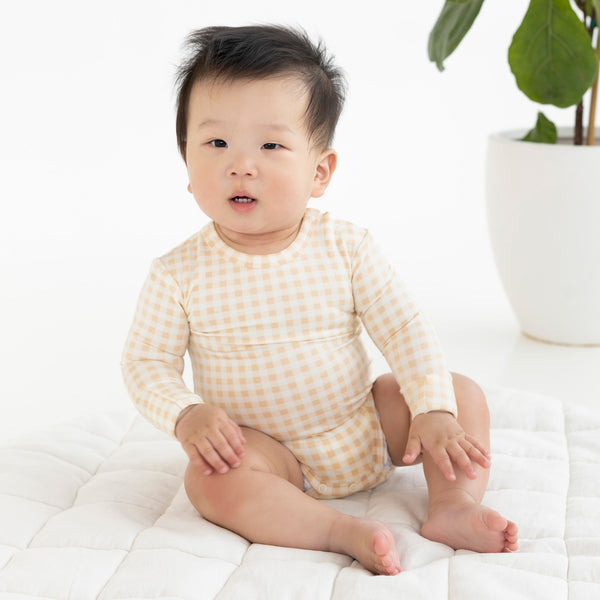 Comfy Bodysuit Long Sleeve - Neutral Gingham