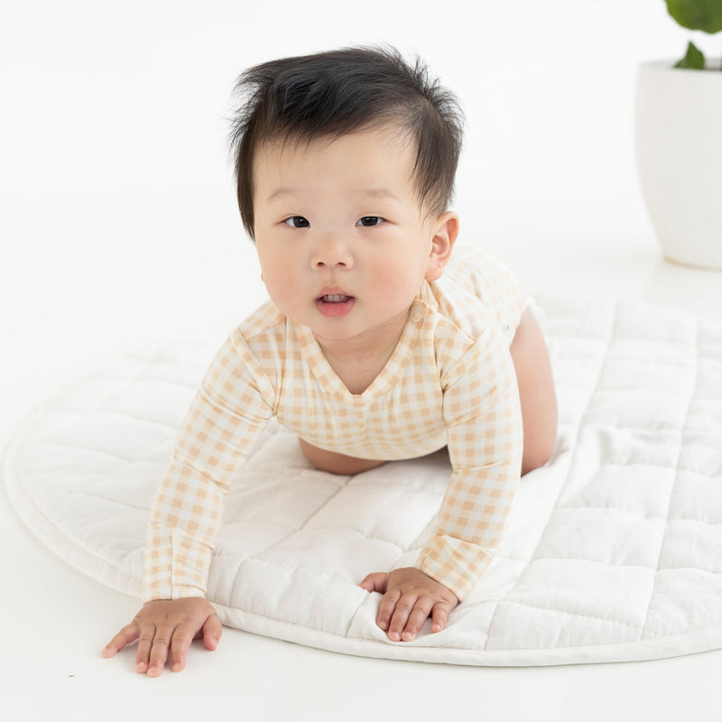Comfy Bodysuit Long Sleeve - Neutral Gingham